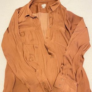 A New Day Burnt Orange Satin Button Down Top